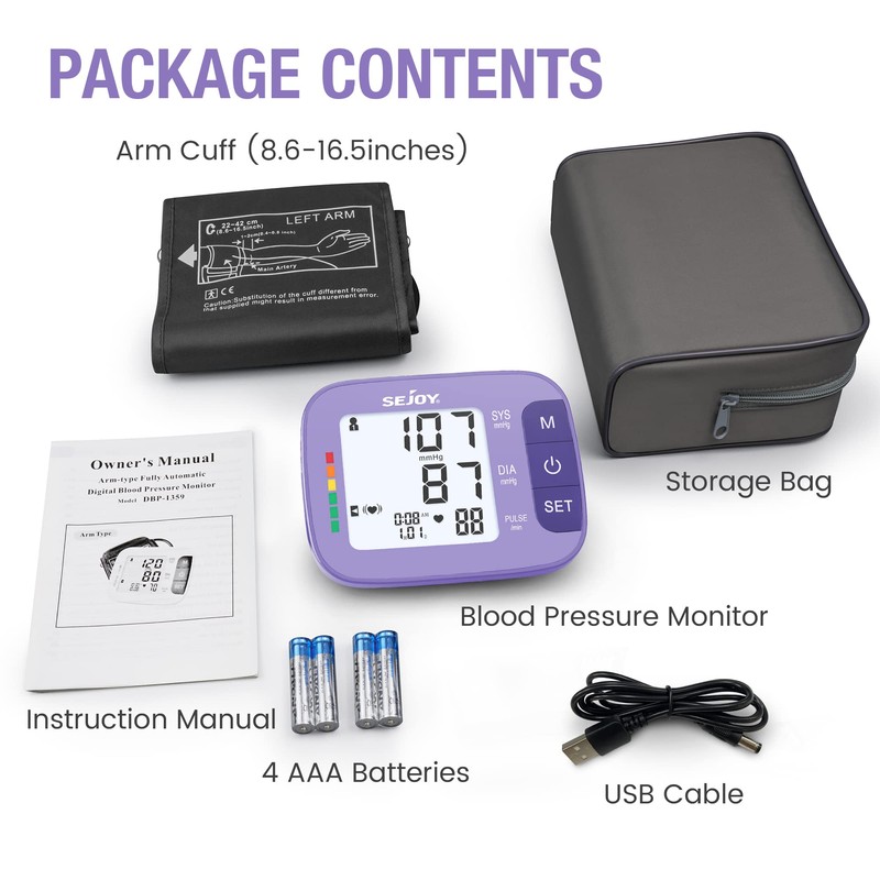 Sejoy Blood Pressure Cuff Arm Automatic, Blood Pressure Machine Monitors