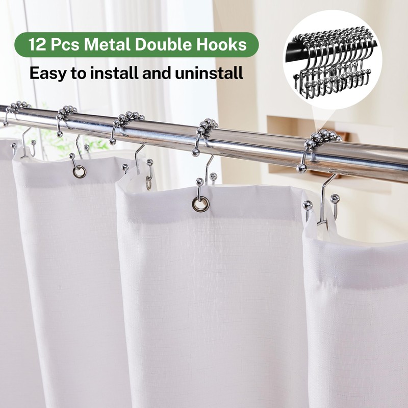 Lameirose 3 in 1 Shower Curtain Set, 72x84 White Shower