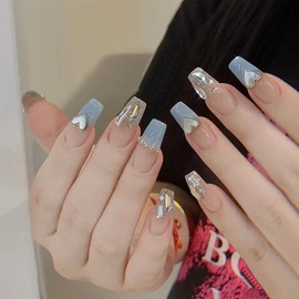 happykau Nail Tips, 24 Pieces, False Nails, Length, Popular, 3D Cute, Handmade Nail Stickers, Fashion, Nails, Weddings, Bridal Nails, Pink, Cute (I, Free)