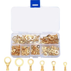 160 Pcs Copper Ring Terminals, M3/M4/M5/M6/M8/M10 Brass Wire Connectors, Open Barrel Wire Ring Cable Lugs Crimp Kit, Brass Copper Ring Crimp Cable Terminals Electrical Terminals Kit