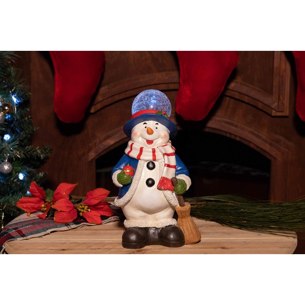 Alpine Corporation ZEN440S-TM Christmas Snowman Statue with LED Lights and Timer, 12 Inch Tall, 12", Multicolor
