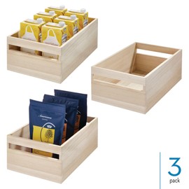 iDesign Paulownia Wood Pantry Storage Bin with Handles - Set of 3 - Natural