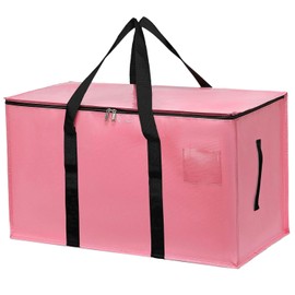 1Pack Large Moving Bags with Zippers & Carrying Handles, Heavy Duty Storage Tote Moving Boxes ，Space Saving(Pink, 1 Pack)