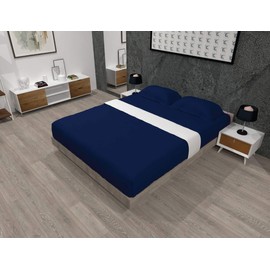 LUXURANGE Non Iron Double Bed Fitted Sheet 100% Poly Cotton Double Bed Sheet, Kids Double Fitted Sheet with 25cm Depth Pocket, Hotel Quality Easy Care Plain Dyed Soft, Navy Blue.