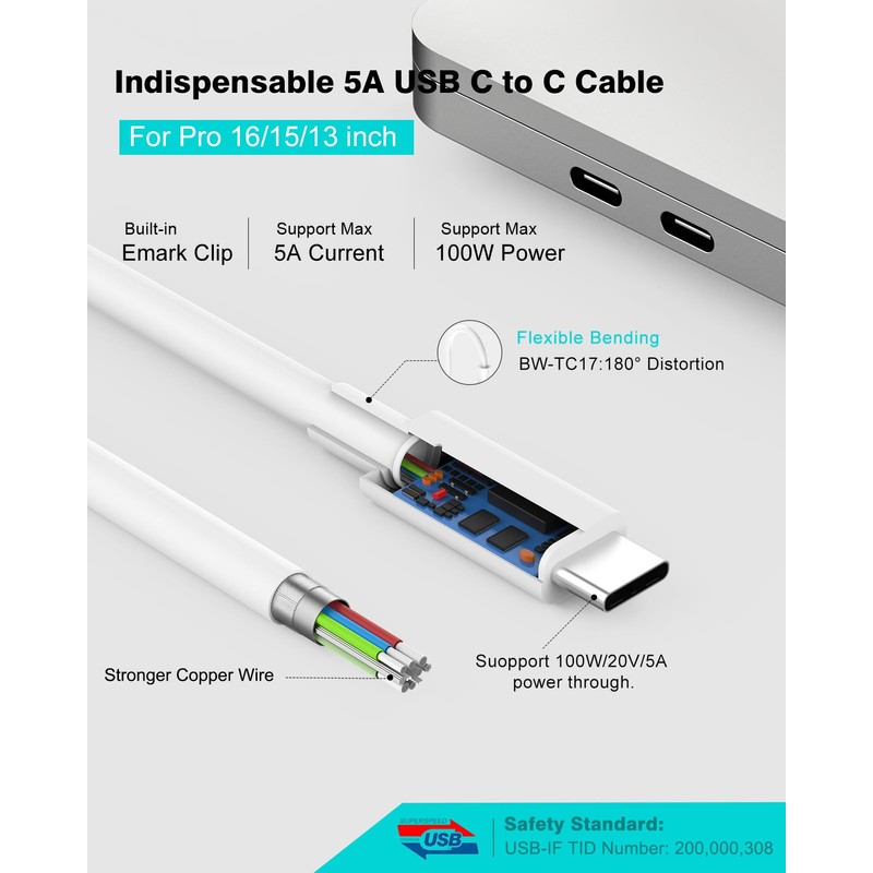 10ft Charger for MacBook Pro/Air 16, 15, 14, 13 inch