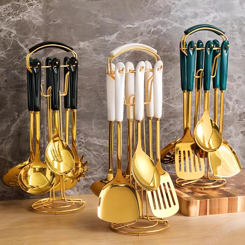 Gold Kitchen Utensils,7pieces Gold Cooking Utensils Set,Kitchen Tools Set With