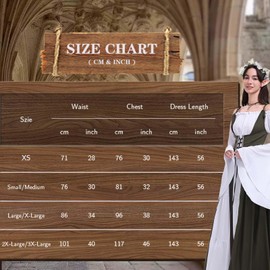 Vanderdyken 7 PCS Renaissance Dresses for Women Medieval Costume with Elf Ears, Necklace, Leather Belt, and Flower Crown (Short Sleeves-Green+White, Small/Medium)