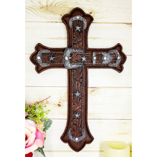 Large Rustic Western Cowboy Faux Tooled Leather Floral Belt Buckle