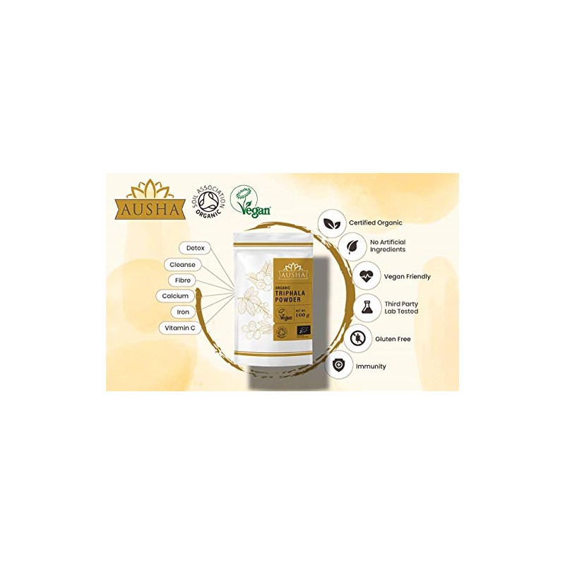 Ausha Organic Triphala Powder 250g | Haritaki, Amla, Bibhitaki |