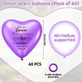 XLSXEXCL 60 Pcs Memorial Balloons 10 Inch Heart Shape Latex Balloons with Ribbons for Memorial Day Funeral Decoration