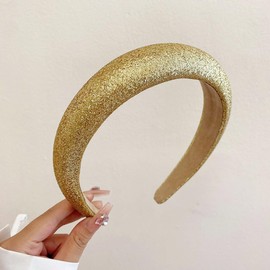 Gold Headbands for Women, Glitter Padded Headbands Fashion Hairbands Trendy Sparkly Gold Headpiece Hair Accessories for Women Girls
