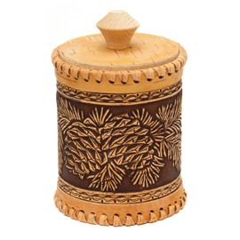 Birch Bark Kitchen Storage Jar - Decorative Wood Container - Farmhouse Style Trinket Box - D 3.1"(8cm), H 4"(10.2cm)