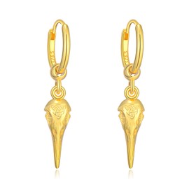 Viking Earrings for Men 925 Sterling Silver Raven Skull Earrings Rune Viking Amulet Jewellery for Men Women Sterling Silver, Sterling Silver, None