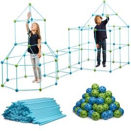 FUNbelievable! 132 Piece Fort Building Kit - Indoor Play Engineering Set with Connecting Sticks & Balls - Creative STEM Building Toys for Kids Play Spaces, Tents & Hideouts