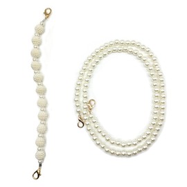 HAOBIN Pack of 2 Beads Bag Chain Bag Strap Pearl Replacement Chain Strap 100 cm and 30 cm Pearl Bag Handle Bag Handles Can Be Used for DIY Decoration Wallet Handbag Replacement Chain, White