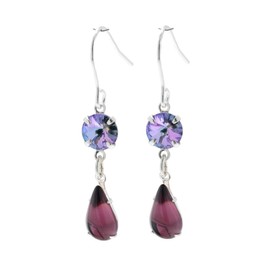 pewterhooter Women's Sterling Silver Sparkling Starlight and Teardrop Amethyst Crystal Drop Earrings