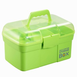 Kinsorcai 11'' Plastic Storage Box with Removable Tray, Multipurpose Organizer and Storage Case for Art Craft and Cosmetic (Green)