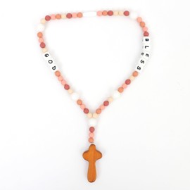 Cross Silicone Rosary - Baptism Party Supplies,God Bless Silicone Beads Baptism Gift,Catholic First Cross Silicone Rosary,Christian Communion Chewy Rosary (Pink God Bless)