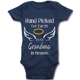 Hand Picked for Earth by My Grandma in Heaven Unisex-Baby Bodysuit Navy Short Sleeve0-3 Months Newborn Gift