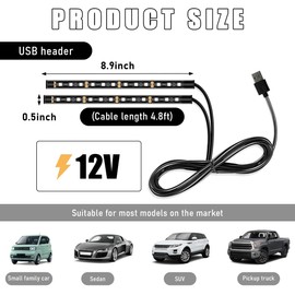 Wevdn Car Interior LED Strip Light, 12V 24 LED Waterproof Neon Ambient Night Light with USB Port, Automotive Atmosphere Decorative Under Dash Lighting Kit, Car Accessories (White)