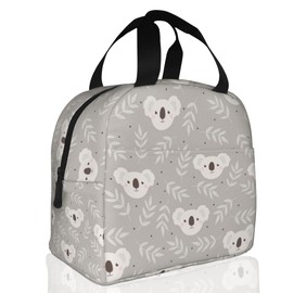 Gray Koala Heads and Leaves Insulated Lunch Bag Reusable Lunch Box Women Men,Cooler Thermal Meal Tote for Kids School Student Picnic Office Work