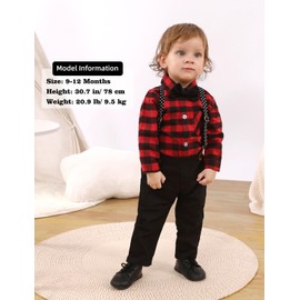 A&J DESIGN Baby Boy Christmas Outfit Infant Tartan Flannel Gentleman Suspender Formal Dress Suits 6-9 Months Plaid Red