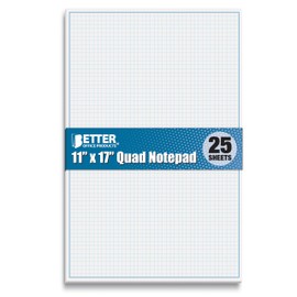 Better Office Products Graph Paper Pad, 17" x 11", 25 Sheets, Blue Line Border, Blueprint Paper, Double Sided, White, 4x4 Blue Quad Rule, Easy Tear Sheets, Grid Paper, Graph Paper