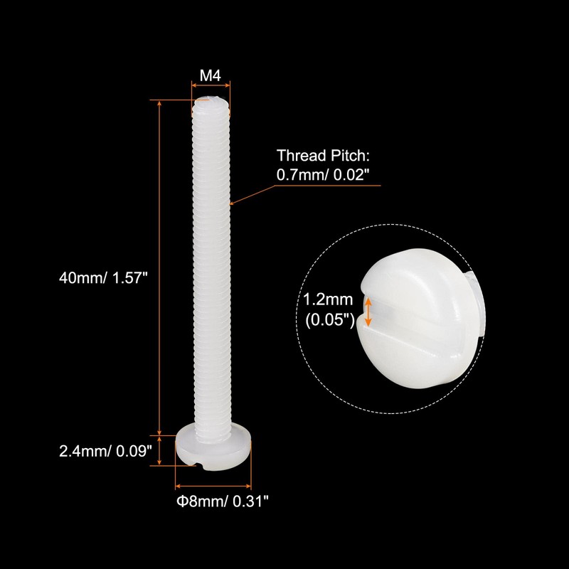 sourcing map Pack of 15 Nylon Machine Screws M4 x