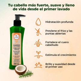 Shampoo Natural - Orgánico - Antícaida - Brillo - Reparación - Suavidad - Coco - Romero - Fácil de usar - 500ml - Ga Tlali - Sin Sales ni Sulfatos - U