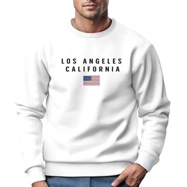 Neverless® Sweatshirt Men's Printed Lettering California Los Angeles USA America Flag Crew Neck Jumper, California white.