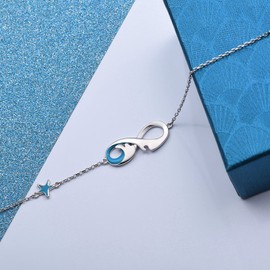 ZGBY 925 Sterling Silver Infinity Anklet Bracelet Wave Adjustable Starfish Anklets for Women Girls Lover Friends (Infinity Sea Wave Blue Starfish Anklet, 8.5)