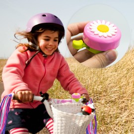 REBECASKYENS 2 Pack Girls Bike Tassels +1 Pack Kids Bike Bell with Loud Crisp Clear Sound,Flower Bicycle Bell,Rainbow Streamers for Children's Bike,Ribbons Kid's Scooter Tassels