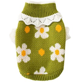 YOASONEK Flower Pattern Dog Knitted Sweaters, Turtleneck Cat Clothes Pullover Soft Warm, Spring and Autumn Pet Clothes, Suitable for Small and Medium Dog Cat (Medium, Green)