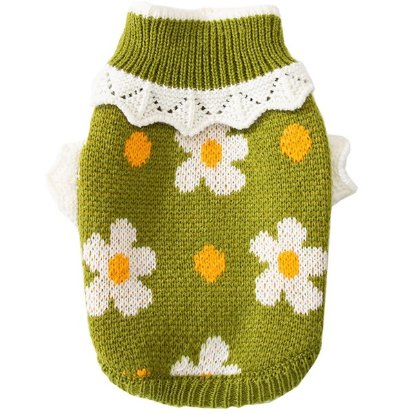 YOASONEK Flower Pattern Dog Knitted Sweaters, Turtleneck Cat Clothes Pullover