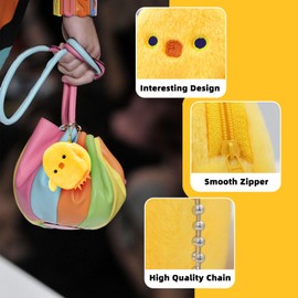 WisePoint Purse, Plush Coin Purse, 2 Packets, Coin Purse with Key Ring, Coin Bag with Cartoon Print for Girls and Women, yellow, cute