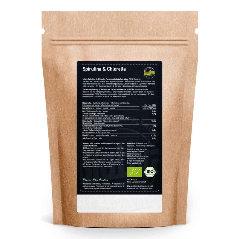 Chlorella Spirulina Powder Organic 500 g - Algae Blend -