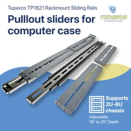 Rackmount Sliding Rails - Kit for 2U-8U Chassis (Adjustable 18" to 25" Depth) 2 or 4 Post Mount Sliders for Server Case (Compatible with Any Standard Rack, Cabinet, Computer Enclosure) Tupavco TP1821