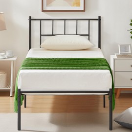 VECELO Twin Metal Platform Bed Frame with Headboard, Heavy Duty Steel Slat Support, Under Bed Storage,No Box Spring Needed, Easy Assembly