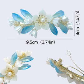 Ypkia Haarspange Blume mit perlen Automatische Haarspangen Damen Elegante haarclips für Frauen Mädchen (blau)