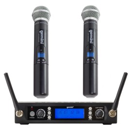 Gemini Sound UHF-6200M Wireless Mic System – UHF Receiver with Selectable Frequencies, Dual Handheld Mics, 150ft Range, LCD Display, Clear Audio for Performers, Churches, Weddings & Events