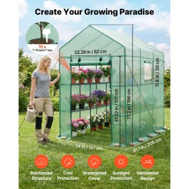 High Strength PE Cover Zipper Door Steel Frame Walk-in Greenhouse with Shelves 54 X 81.1 X 77.2 in Garden Greenhouse & RoomDefault: Default