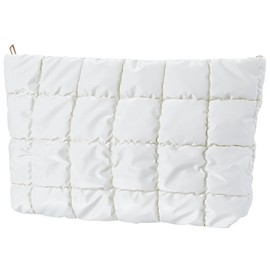 CREATCABIN Puffy Make Up Bag Cosmetic Bag Leather Travel Make Up Bag Toiletry Bag Purse Lightweight Portable Washable Large Capacity Storage Organiser with Zip 26.5 x 15 x 5.5 cm