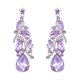 BriLove Wedding Bridal Bohemian Boho Dangle Earrings for Women Crystal Multi Teardrop Filigree Cluster Chandelier Light Purple Silver-Tone
