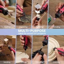 HARDELL Rotary Tool, 4V Cordless Rotary Tool, Rotary Tool Kit with 86 Accessories, 5-Speed(5000-18000 RPM), Muti Tool for Cutting, Engraving, Sanding, Drilling, Polishing, Grinding, DIY Crafts - Pink