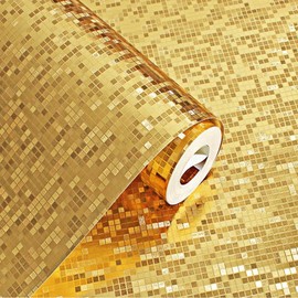 AMINAH DECO Gold Glitter Wallpaper Mosaic Matte Peel and Stick wallcoverings Fabirc Contact Wall Paper Waterproof 20.8"x373.0"
