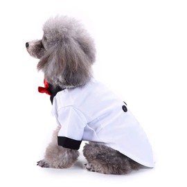 GabeFish Pets White Wedding Jackets Suit for Dogs with White Bow Tie Puppy Cat Formal Clothes Shirt Tuxedo White Small