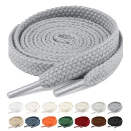 Stepace 2 Pairs 2/5" Flat Shoe Laces for Sneakers, Soft Double Layer shoelaces for Boots Shoestrings Replacement (Gray, 47 Inches)