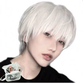 M Grande DY09C Men’s Premium Wig, 6-Piece Set, Short Cut, Cool, Natural, Makes Your Face Look Smaller, Full Wig, Produced by Renown Stylist, Color: Neo White