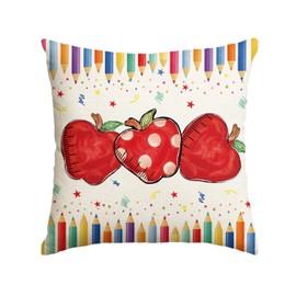 AVOIN colorlife Back to School Colorful Pencil Throw Pillow Cover, 18 x 18 Inch Polka Dots Apple Student Classroom First Day of School Decor for Sofa Couch