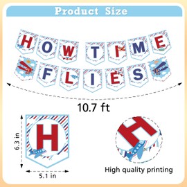 WeBenison How Time Flies Banner Airplane Birthday Banner Kids Birthday Baby Shower Time Flies Party Decoration Supplies Colorful Card Banner